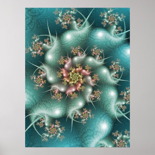 青色スパイラルフラクタル ポスター (正面)