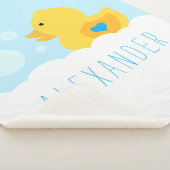 青色ダッキー(アヒルちゃん)付きゴムハート シェルパブランケット (3/4)