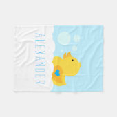 青色ダッキー(アヒルちゃん)付きゴムハート フリースブランケット (正面(横))