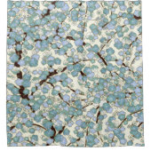 青色ティール（緑がかった色）桜素晴らしヴィンテージ日本のフローラ シャワーカーテン (正面)