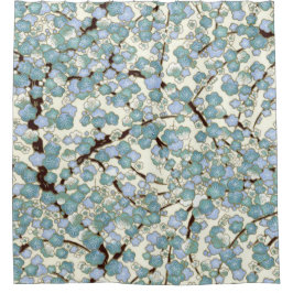 青色ティール（緑がかった色）桜素晴らしヴィンテージ日本のフローラ シャワーカーテン