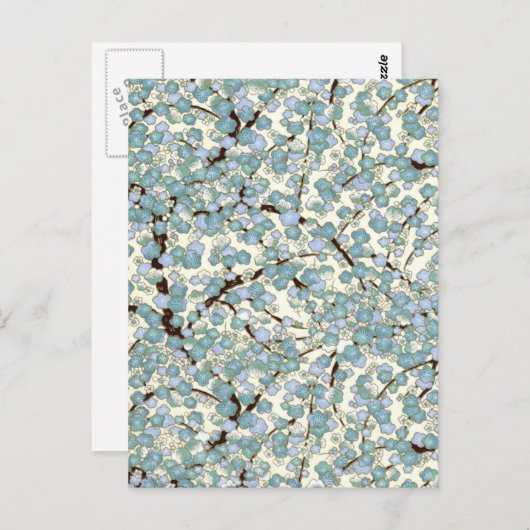 青色ティール（緑がかった色）桜素晴らしヴィンテージ日本のフローラ ポストカード (正面/裏面)