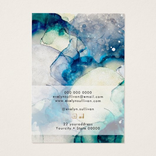 青色ティール（緑がかった色）水彩ジュエリー表示カード (裏面)