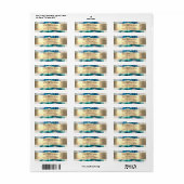 青色ティール(緑がかった色)水彩及び金ゴールド差出人住所ラベル ラベル (フルシート)