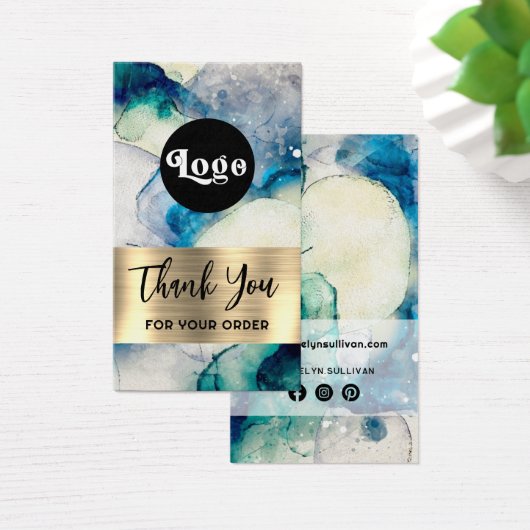 青色ティール(緑がかった色)水色金ゴールドフォイルパッケージインサート (デスク)