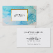 青色ティール(緑がかった色)水色(ばちゃばちゃ)跳ねるスプラッシュ金ゴールド エレガント 名刺 (正面/裏面)