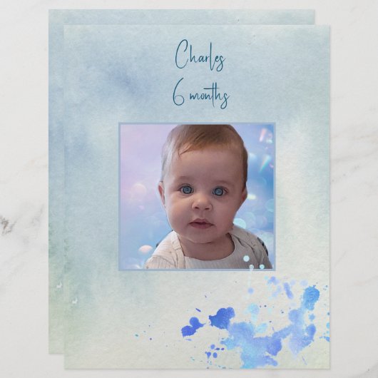 青色テーマ写真枠用スクラップブック紙シート (正面/裏面)