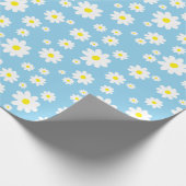 青色デイジーパターンのラッピング紙 ラッピングペーパー (角)