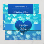 青色ハート婚約パーティ招待状 招待状 (正面/裏面)