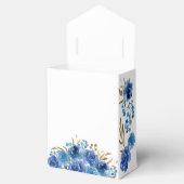 青色バラと金ゴールドリーフパーソナライズされたフローラ フェイバーボックス (オープン)