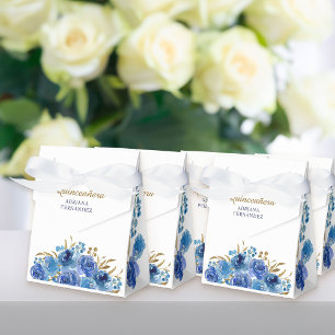 青色バラと金ゴールドリーフパーソナライズされたフローラ フェイバーボックス