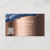 青色バラ金ゴールドアゲーエレガントト大理石モダンQRコード 名刺 (裏面)
