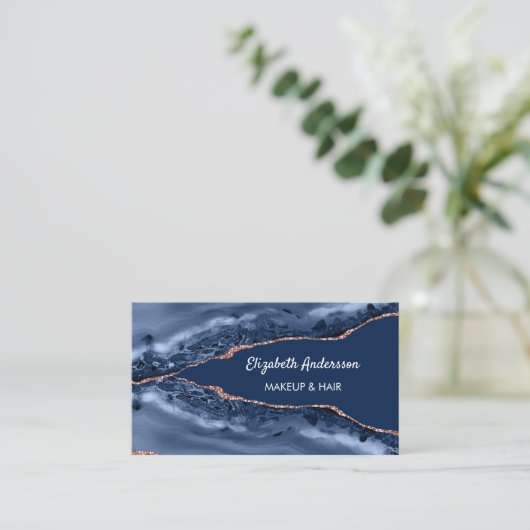 青色バラ金ゴールドアゲーエレガントト大理石モダンQRコード 名刺 (スタンド正面)