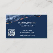 青色バラ金ゴールドアゲーエレガントト大理石モダンQRコード 名刺 (裏面)