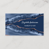 青色バラ金ゴールドアゲーエレガントト大理石モダンQRコード 名刺 (正面)