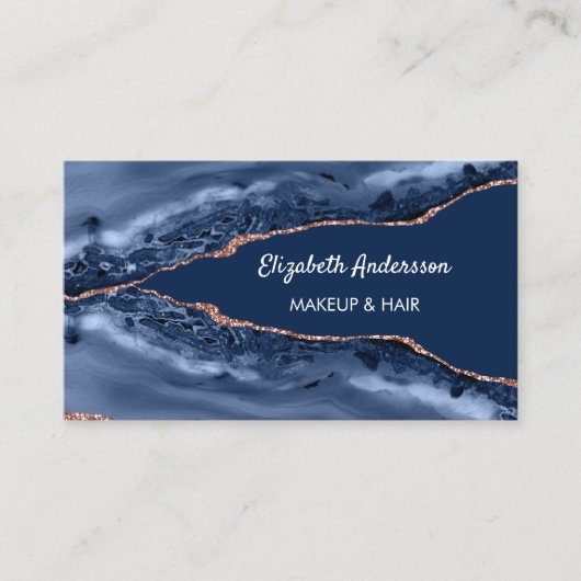 青色バラ金ゴールドアゲーエレガントト大理石モダンQRコード 名刺 (正面)