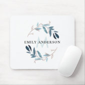 青色バラ金ゴールド葉水色リースモノグラム マウスパッド (マウス)