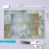 青色パネルのコラージュを熟成した陳腐 薄葉紙 (クラフト)