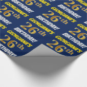 青色フェイク/模造金ゴールド「26誕生日」 ラッピングペーパー (角)