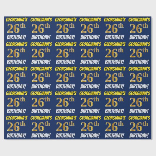 青色フェイク/模造金ゴールド「26誕生日」 ラッピングペーパー (フラット)