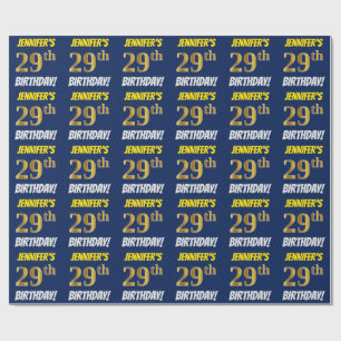 青色フェイク/模造金ゴールド「29誕生日」 ラッピングペーパー