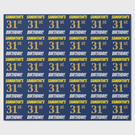 青色フェイク/模造金ゴールド「31誕生日」 ラッピングペーパー (フラット)