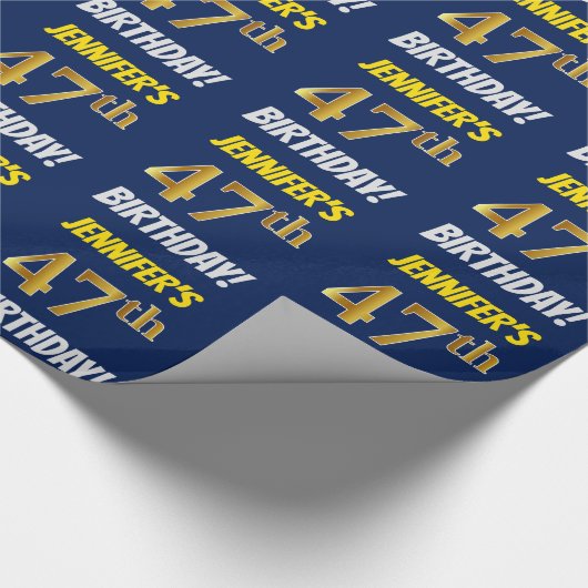 青色フェイク/模造金ゴールド「47誕生日」 ラッピングペーパー (角)
