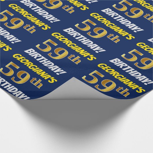 青色フェイク/模造金ゴールド「59誕生日」 ラッピングペーパー (角)