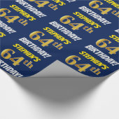 青色フェイク/模造金ゴールド「64誕生日」 ラッピングペーパー (角)