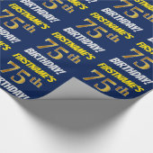 青色フェイク/模造金ゴールド「75誕生日」 ラッピングペーパー (角)