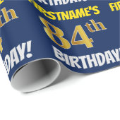 青色フェイク/模造金ゴールド「84誕生日」 ラッピングペーパー (ロールコーナー)