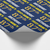 青色フェイク/模造金ゴールド「87誕生日」 ラッピングペーパー (角)