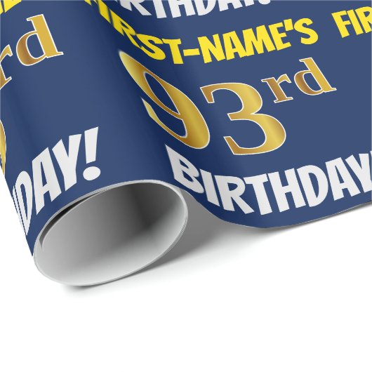 青色フェイク/模造金ゴールド「93誕生日」 ラッピングペーパー (ロールコーナー)