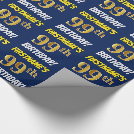 青色フェイク/模造金ゴールド「99誕生日」 ラッピングペーパー (角)