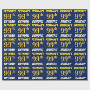 青色フェイク/模造金ゴールド「99誕生日」 ラッピングペーパー