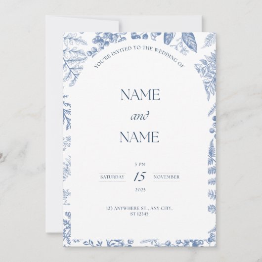 青色フローラをテーマにした結婚式招待状 招待状 (正面)