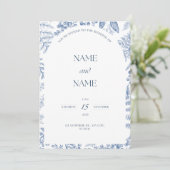 青色フローラをテーマにした結婚式招待状 招待状 (スタンド正面)