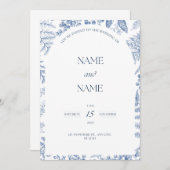 青色フローラをテーマにした結婚式招待状 招待状 (正面/裏面)