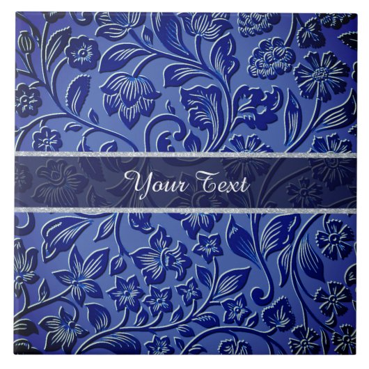 青色フローラセラミックタイル タイル (正面)