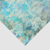 青色フローラテクスチャ文字デコページ紙 薄葉紙 (詳細)