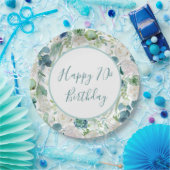 青色フローラハッピーバースデープレート ペーパープレート (パーティー)