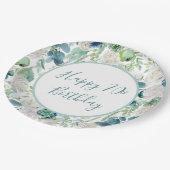 青色フローラハッピーバースデープレート ペーパープレート (アングル)