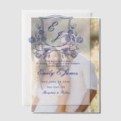 青色フローラビクトリアン結婚クレスト ベラム紙招待状 (オフセット (カップル))