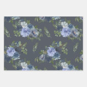 青色フローララッピング紙シートセット3 ラッピングペーパーシート (正面3)