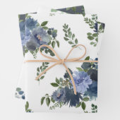 青色フローララッピング紙シートセット3 ラッピングペーパーシート (インサイチュ)