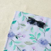 青色フローラ水彩ビーチタオル ビーチタオル (インサイチュ)