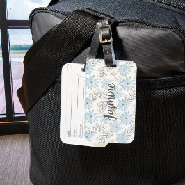 青色フローラ水彩模様モノグラカスタムム ラゲッジタグ
