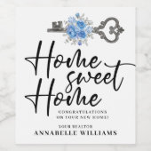 青色フローラ水彩鍵不動産仲介業者閉品 ワインラベル (シングルラベル)