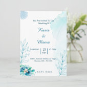 青色フローラ水色結婚式招待状カード 招待状 (スタンド正面)