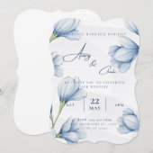 青色フローラ結婚式招待状 (正面/裏面)